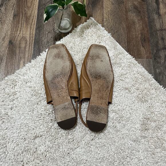 Vince 9.5 M Camel Brown Vero Cuoio Leather Square Toe Versatile Cadya Flats - Picture 7 of 8